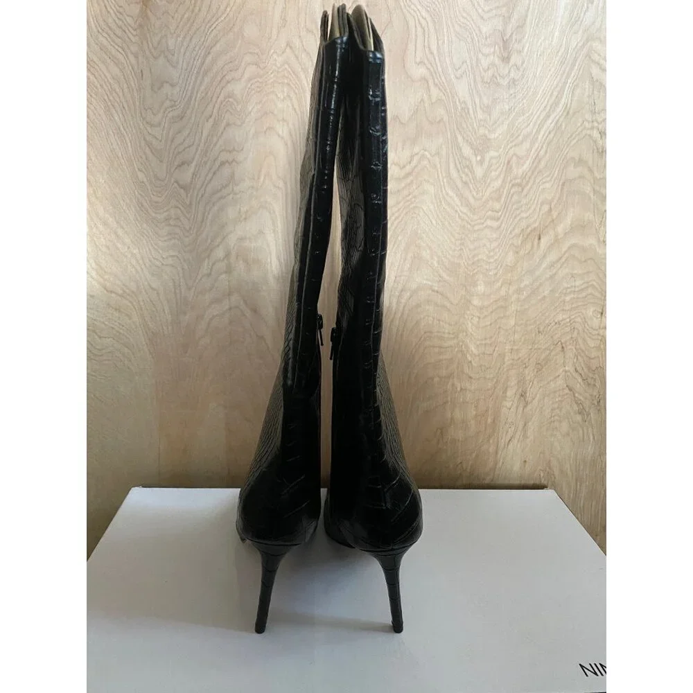 Nine West Women's "Erli" High Heel Black Croc Embossed Faux Leather Sz 10 NIB - Picture 6 of 11